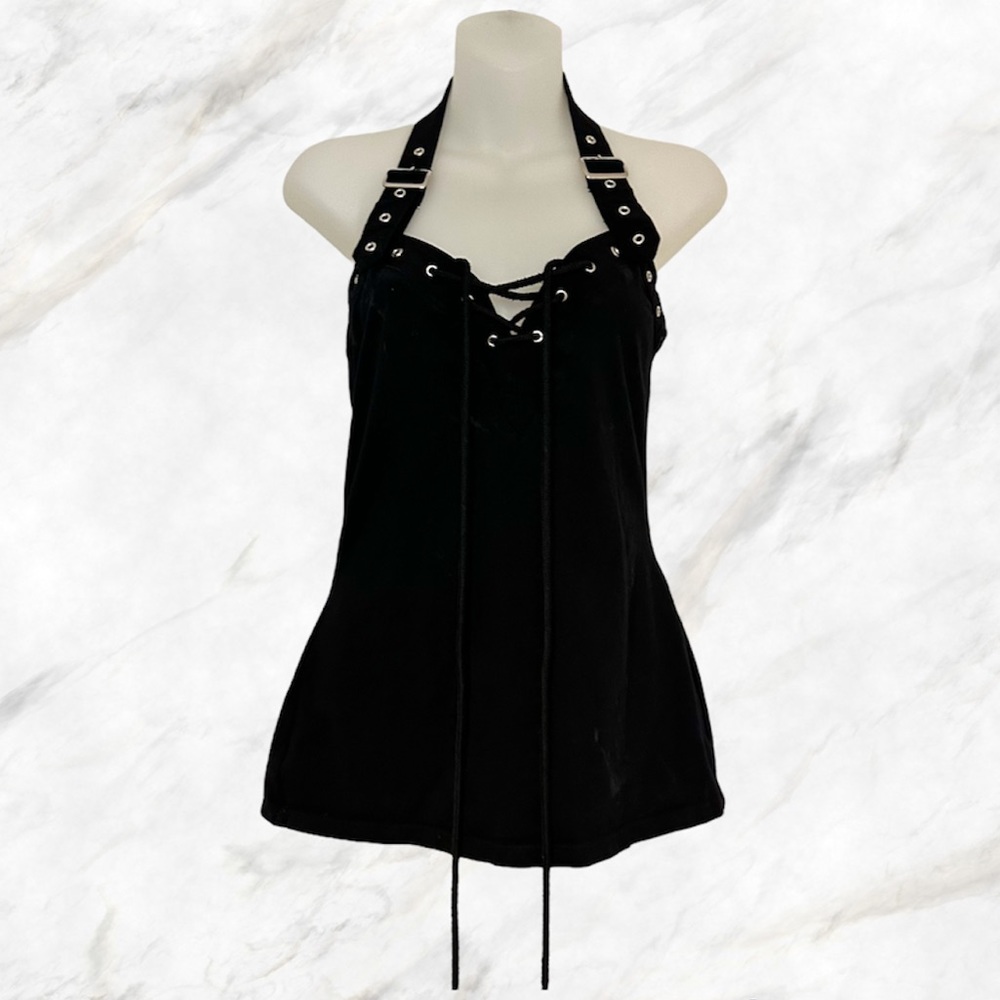 Deadstock Necessary evil buckle halter lace up top goth, gothic, emo